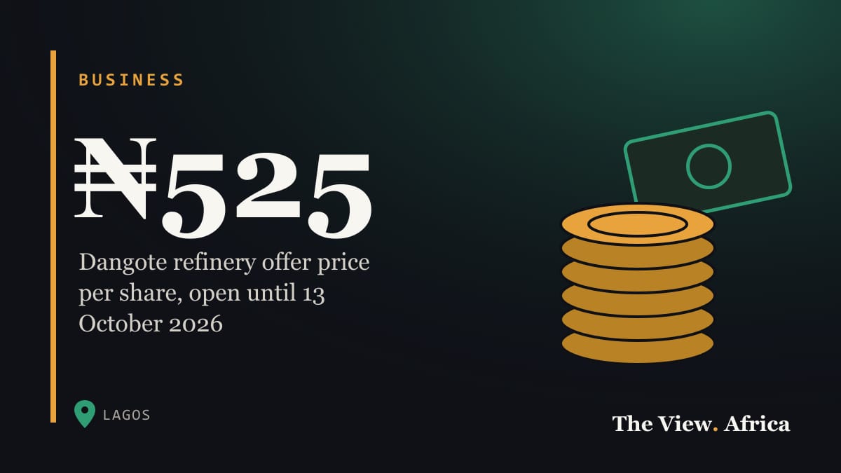 ₦525: Dangote refinery offer price per share, open until 13 October 2026